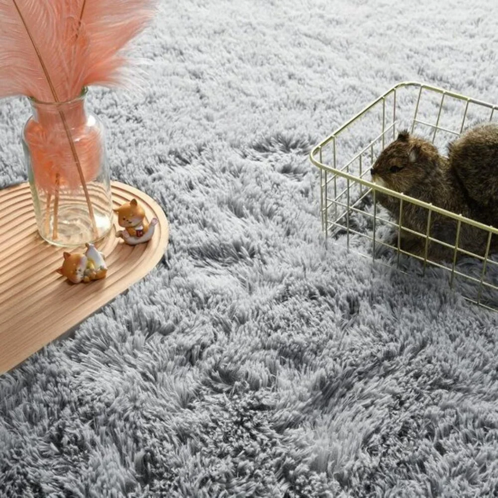 New 4x6 Soft Fluffy Area Rug, Shaggy Grey Plush Carpet for Bedroom Decor